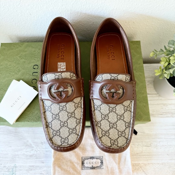 New Gucci GG Supreme Men's driver Loafer Moccasin Size 9.5 US 10